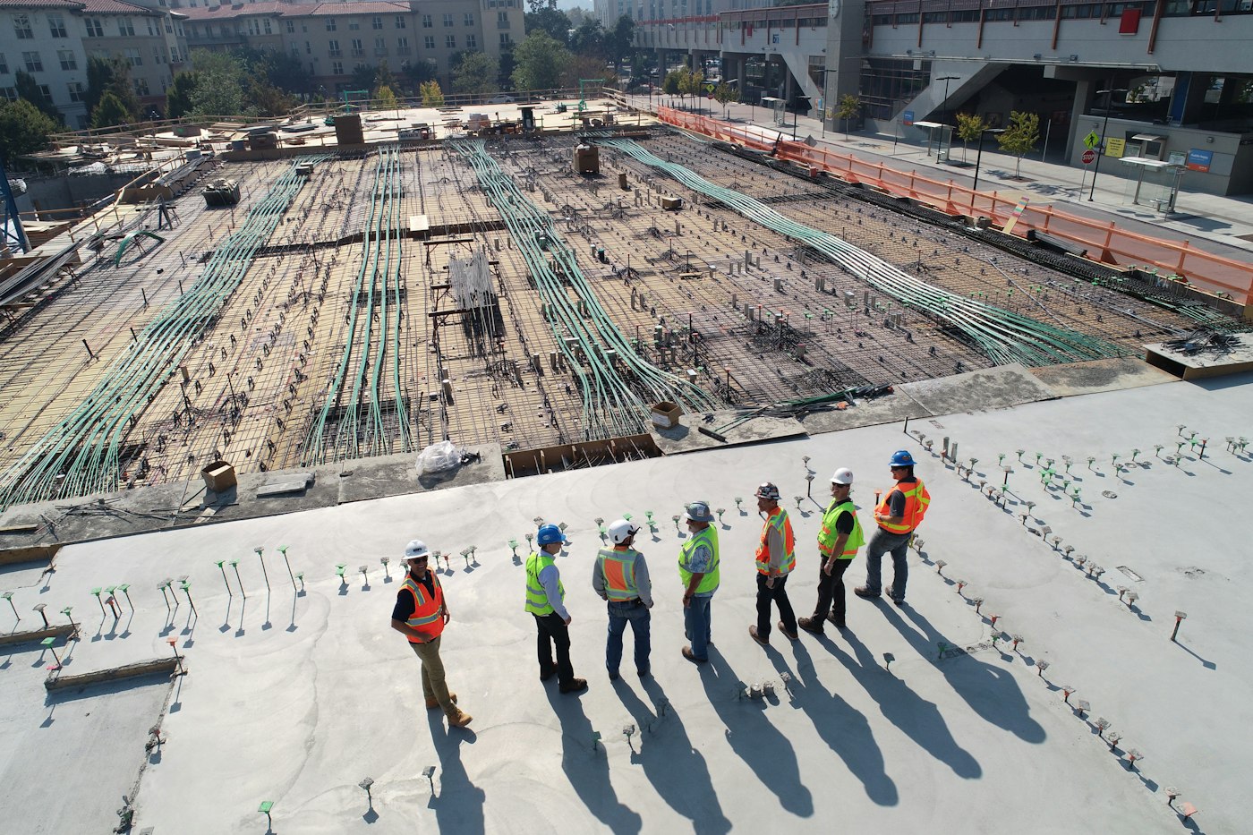Construction site with heavy equipment aerial
