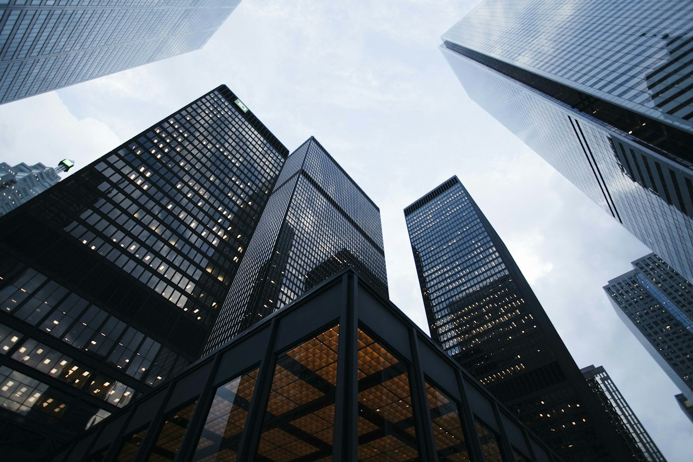 Commercial glass facade looking up